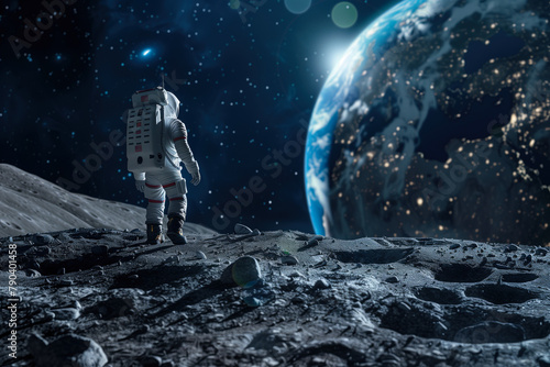 Astronaut contemplating Earth from moon