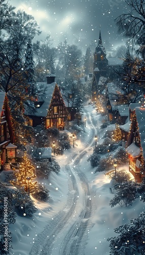 Snowy Christmas Village: Festive Holiday Scene