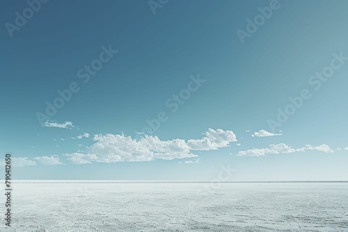 The stark white salt flats stretched endlessly beneath the vast, cerulean sky, embodying minimalist beauty.