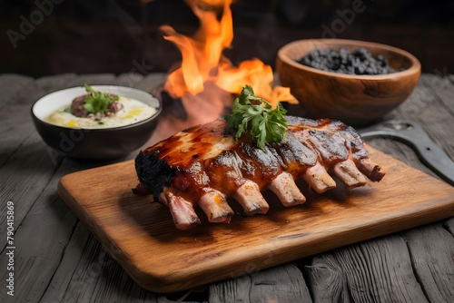 Pig ribs barbecue, classic Argentinian Patagonia cuisine