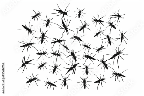swarms of flying mosquitoes illustration vector icon, white background, black colour icon
