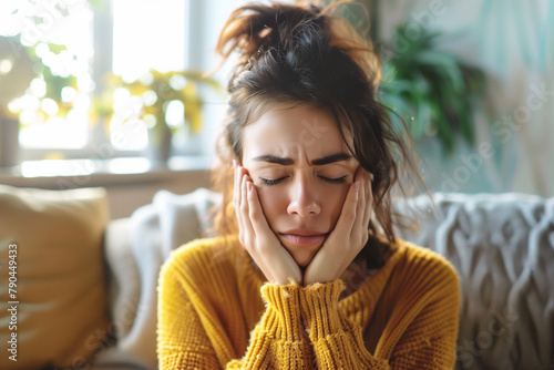 Young Woman Feeling Unwell with Allergies, Frustration Theme, Indoor Environment