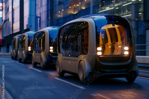 Futuristic Autonomous Vehicle Electric Shuttles in the City