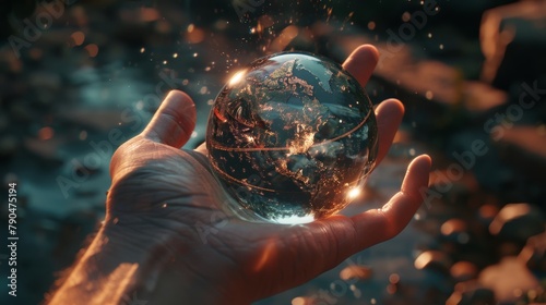 Transport yourself to a realm of elegance and sophistication with this enchanting image of a transparent glass globe resting gracefully in a hand