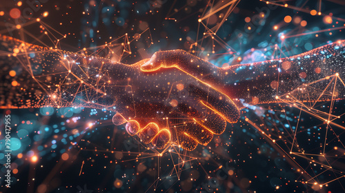Digital Connection Concept with Glowing Handshake Network