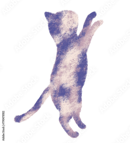 横向きで二足で立つ猫 クレヨンタッチ 紫