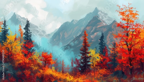 Vibrant autumn hues cascade over majestic mountain landscape 🍂🏞️ Nature's masterpiece in full display!