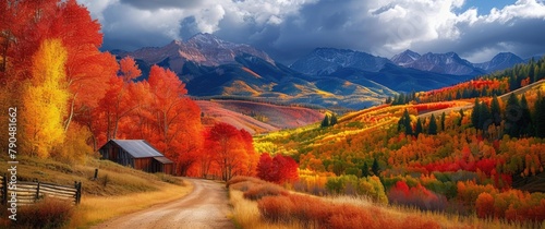 Rural charm meets autumn hues with majestic mountains as backdrop 🍂🏞️ A picturesque scene of tranquility and seasonal beauty #AutumnSplendor