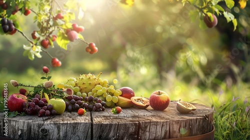 arm wood nature field fruit table product grass garden background stand green food. Nature wood landscape morning farm outdoor sky podium forest stump beauty sun scene platform view beautiful trunk 