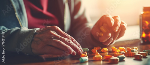 Close up mature woman taking out pills