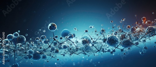 Detailed panoramic illustration of various molecules floating in a simulated environment, highlighting different types such as water, oxygen, and carbon dioxide