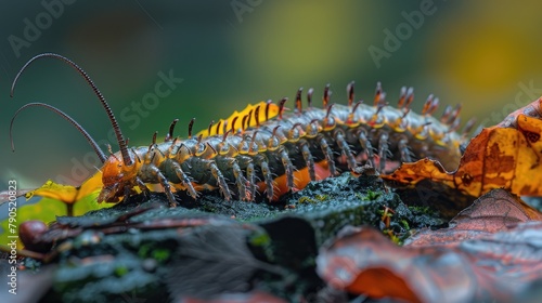 A stone centipede Scotinophara coarctata resting on a piece of foliage