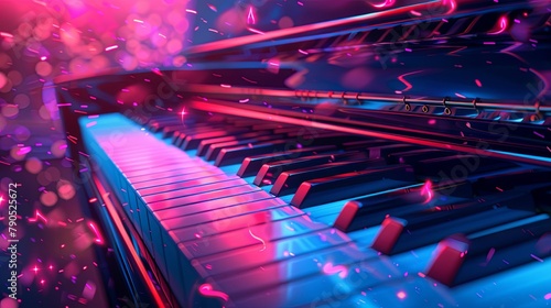 piano keys with abstract colorful lights
