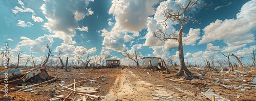 The cyclone left a desolate landscape with scattered wreckage and destroyed homes, prompting an emergency response