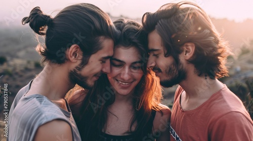 A consensual, open love triangle between a woman and two men.