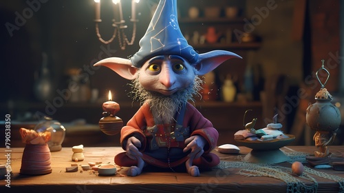**An imaginative 3D character with a whimsical design and a touch of magic