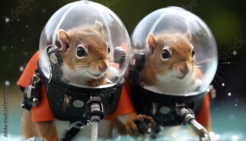 Equipped with miniature jetpacks, a team of squirrels zipped around a zerogravity dome, competing in an interspecies acrobatic competition