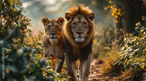 Regal Lions in Sunlit Forest
