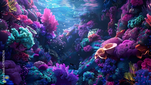 Explore the depths of creativity with a digital rendering of underwater worlds intertwined with biographical stories Play with color theory to evoke emotions and captivate viewers in a mesmerizing pan