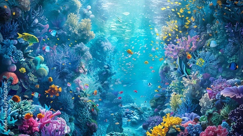 Explore the depths of creativity with a digital rendering of underwater worlds intertwined with biographical stories Play with color theory to evoke emotions and captivate viewers in a mesmerizing pan