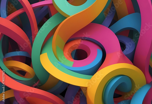Geschwungene Farbbänder in verschiedenen Farben in einem dreidimensionalen Raum