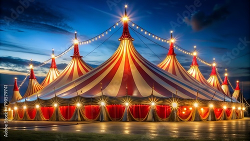 Vibrant Lights Illuminate Tent Facade, Creating Magical Ambiance for Spectacular Entertainment.