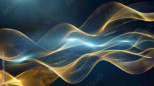 青と金の周波数をイメージした波のアブストラクト背景イラスト