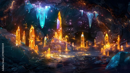 A Cave Filled with Glowing Crystals Radiating the Power to Grant Wishes in D Style