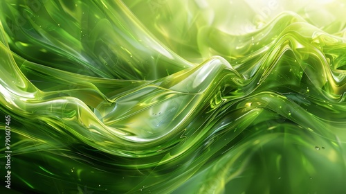  A tight shot of a green-white backdrop, featuring a wavy water segment at its base In the bottom right corner of the frame lies this aquatic wave's origin