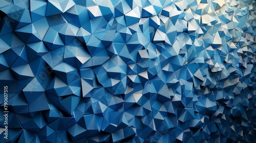  A tight shot of a mosaic wall, adorned with varying blue and white geometric forms