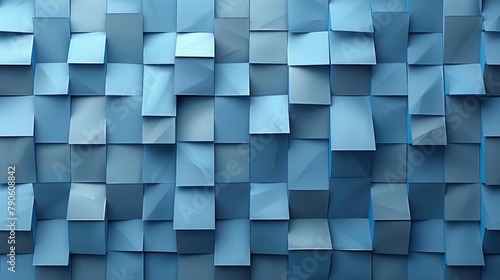  A tight shot of a blue wall, composed of blocks with diverse shades, heights, and widths