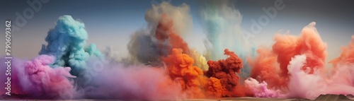 Furnaces of unknown origin belching out plumes of colorful smoke in a surreal, dreamlike landscape