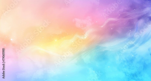 Soft blue sky, white clouds, gradient, and rainbow-colored pastels all come together to create a stunning blurred pastel background.
