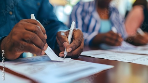 Marking ballots in private booth,exercising civic rights and responsibilities in democratic process