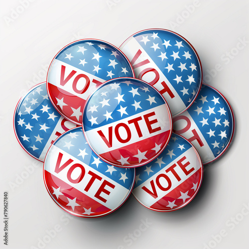  stockphoto, presidential election badges with text "VOTE", american election, voting sign. Background for the upcoming elections. Election day background, poster