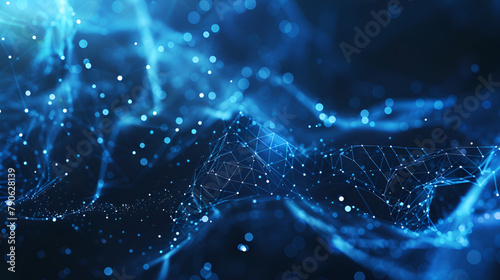 Wave of dots and weave lines ,Abstract background ,cybersecurity technology background concept internet network connection data protection,Binary code polygons and interconnected small padlocks 