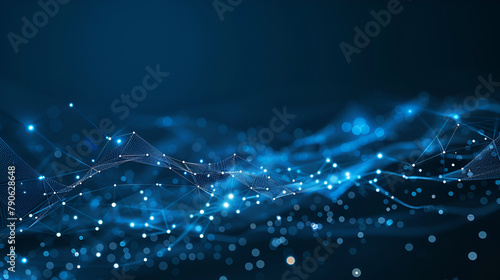 Wave of dots and weave lines ,Abstract background ,cybersecurity technology background concept internet network connection data protection,Binary code polygons and interconnected small padlocks 
