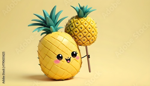 Cute yellow pineapple character holding pineapple