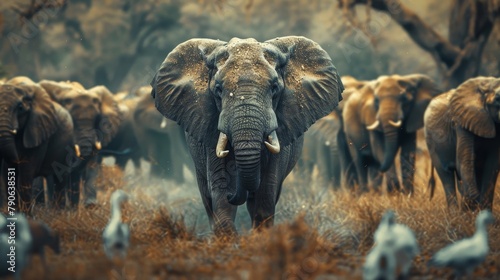 The king of the forest, an elephant, illustrates the power of uniqueness among a conforming crowd of animals, wild and free.