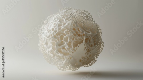 abstract background, a floating fabric object like a white lace doily, white background, minimal style,