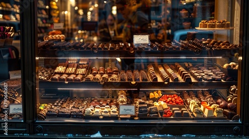 chocolates in a window in the evening. Zurich. Switzerland 