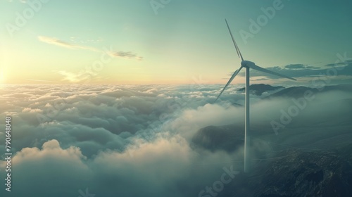 wind turbine spinning gracefully in the breeze, its engine converting the wind's energy into electricity