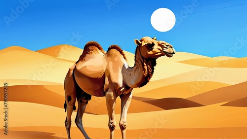 Camel Silhouette Against Desert Sun Illustration