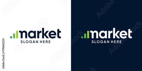 Market logo design wordmark. Financial investment charts, accounting and marketing logo design graphic vector. Symbol, icon, creative.