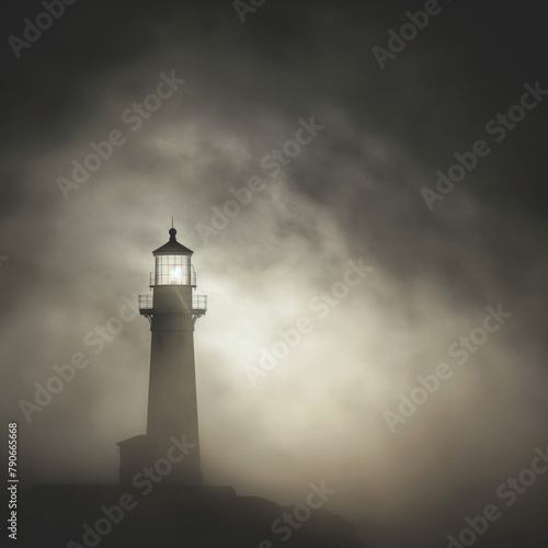 lighthouse shining light through a storm