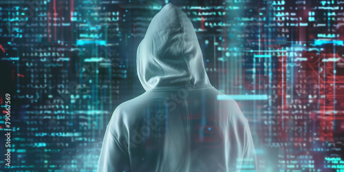 Hacker with Hood in Digital Data Space 