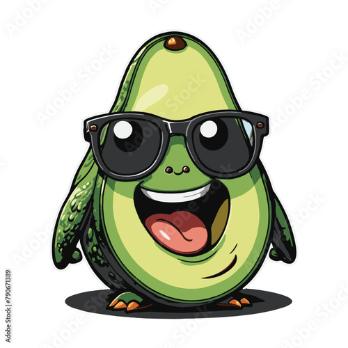 clipart vector cut out, funny avocado mascot with glasses