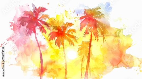 An illustration of palm trees swaying in the breeze conjures visions of tropical vacation bliss and sun-kissed relaxation.