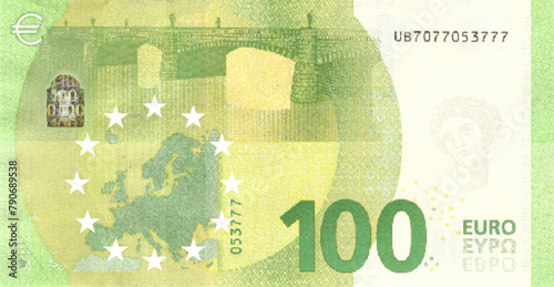 Vector reverse of high poly pixel mosaic 100 euro European Union banknote. Flyer or game money. Part 2