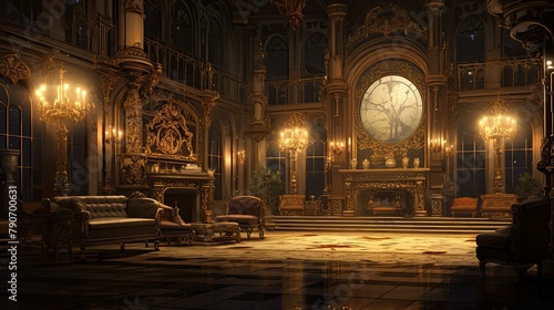 Interior of church. AI generated art illustration.